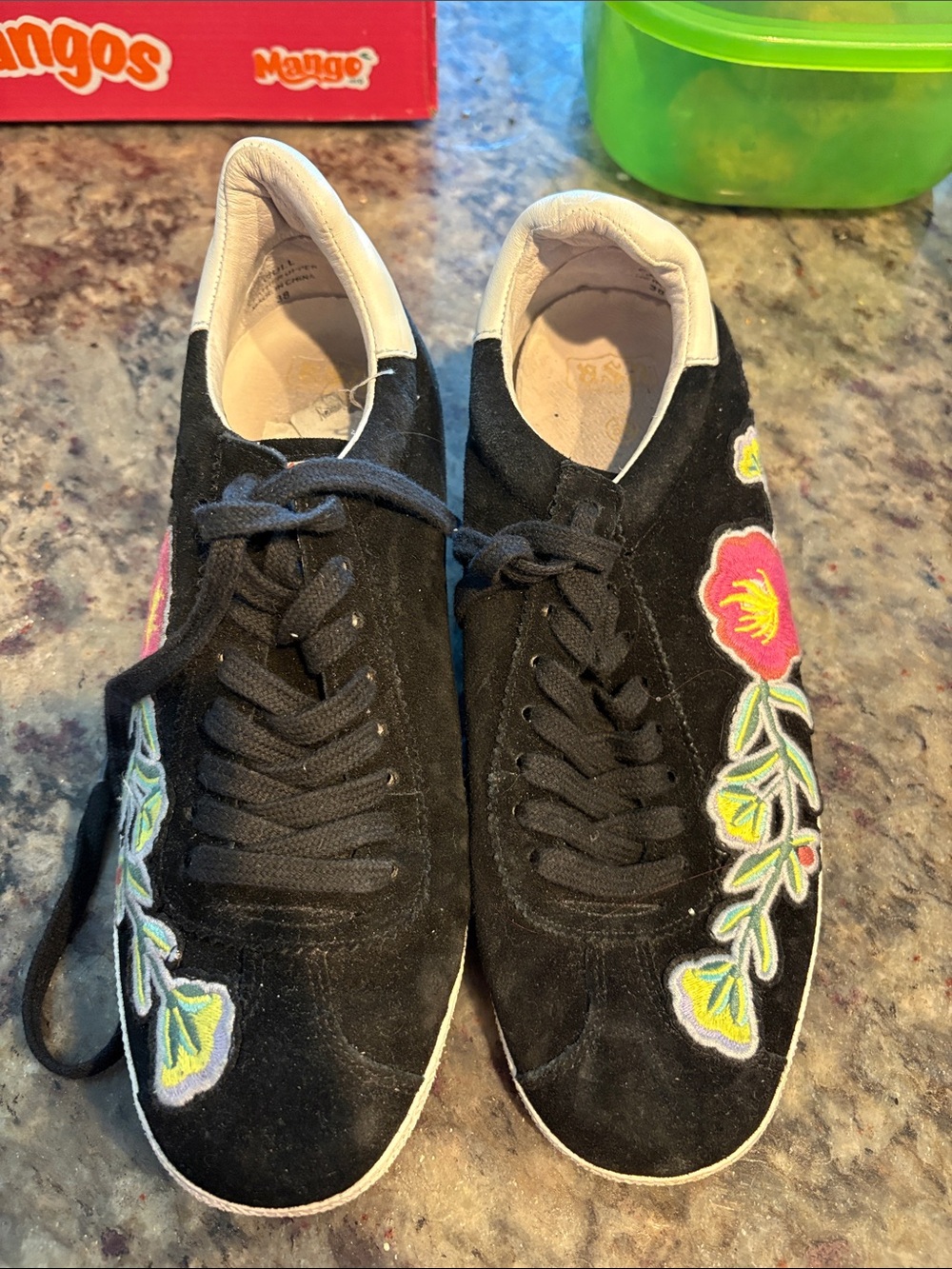 Ash Black Suede Sneakers with Pink & Yellow Floral Embroidery